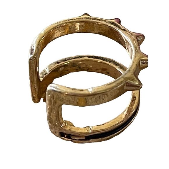 NWOT gold tone black enamel & studs ring US size 6.5 - Picture 5 of 8